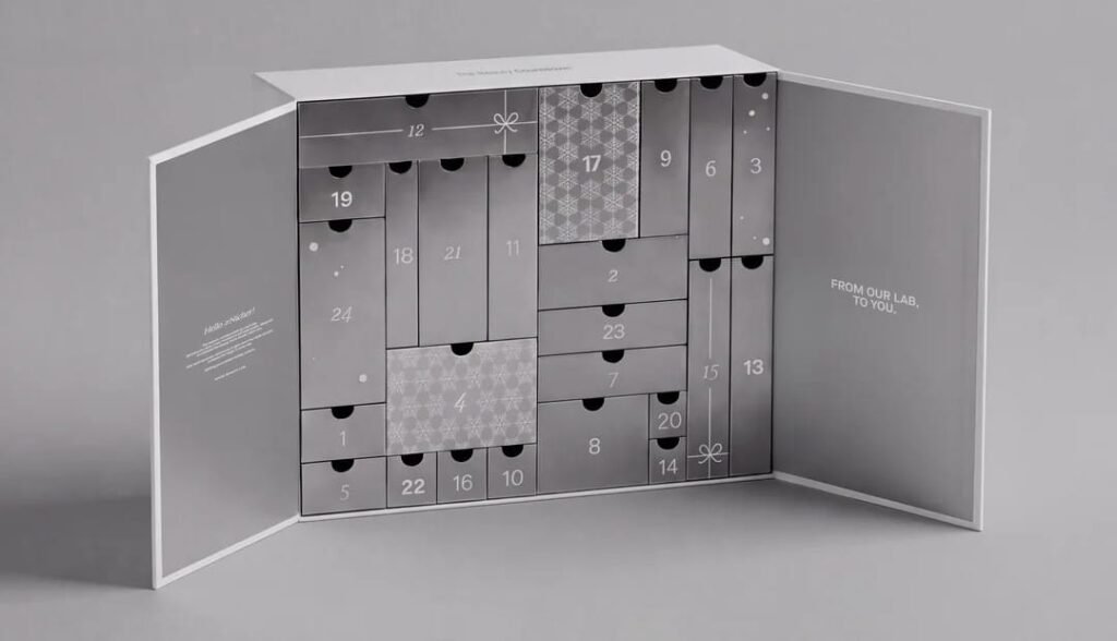 La caja abierta del Calendario de adviento Niche Beauty Lab 2026