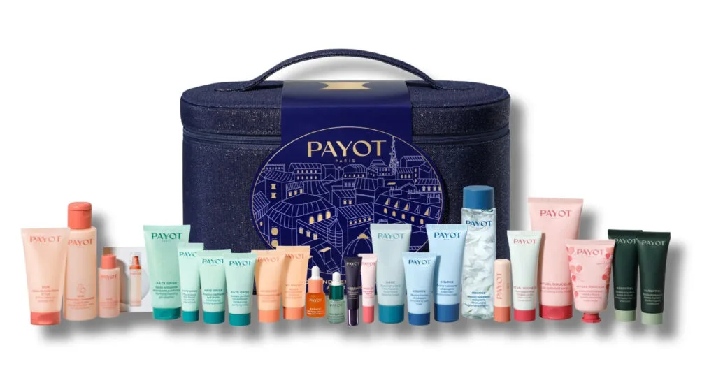 La bolsa-neceser del Calendario de adviento Payot 2026 y los 24 productos que incluye