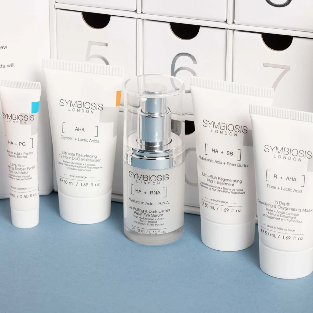 Detalle de productos del Calendario de adviento Symbiosis Skincare 2025