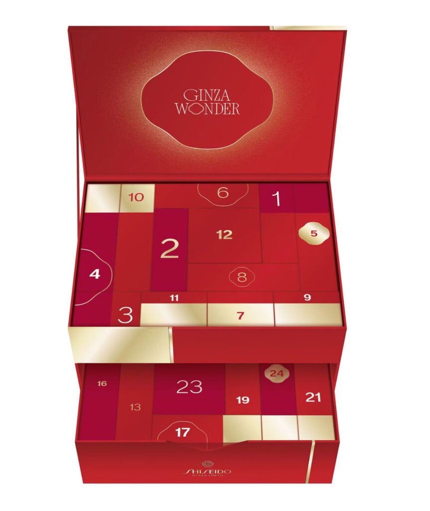 Calendario Shiseido 2026 "Ginza Wonder" La caja roja y dorada del Calendario de adviento Shiseido 2026