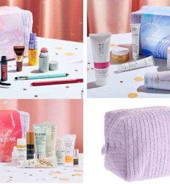 Las tres The Little Luxuries 2024 de Cult Beauty y la bolsa en la que se presentan