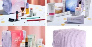 Las tres The Little Luxuries 2024 de Cult Beauty y la bolsa en la que se presentan