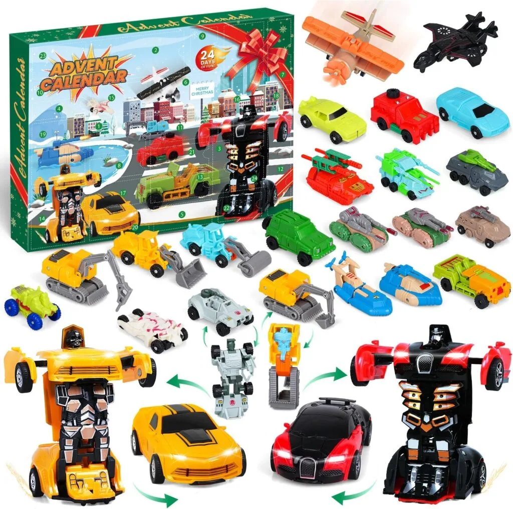 La caja y los juguetes del Calendario de Adviento Trans Robot Cars