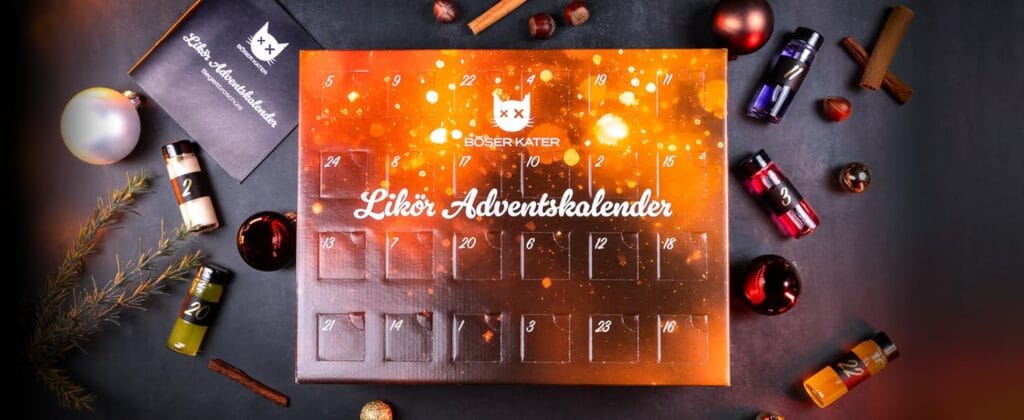 La caja y algunos de los licores del Calendario de Adviento Böser Kater Liqueur 2025