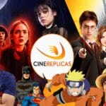 Personajes de cultura pop protagonistas de calendarios de adviento de Cinereplicas con el logo de la marca en el centro de la imagen