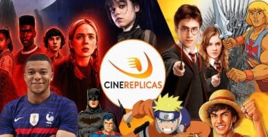 Personajes de cultura pop protagonistas de calendarios de adviento de Cinereplicas con el logo de la marca en el centro de la imagen
