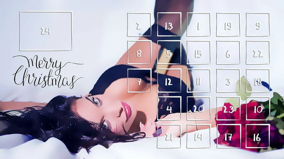 Una mujer en lencería tumbada en una cama como ilustración de un calendario de adviento erótico