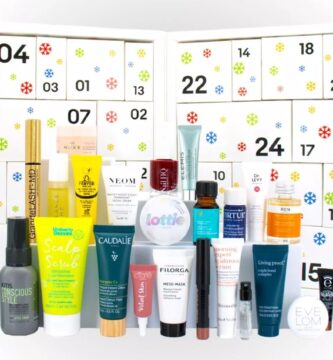 La caja y los productos del Calendario de Adviento eBay x This is Beauty 2024