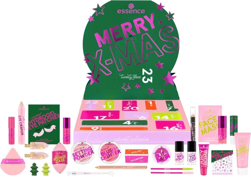 La caja y los productos del calendario de adviento essence 2025 Little XMas